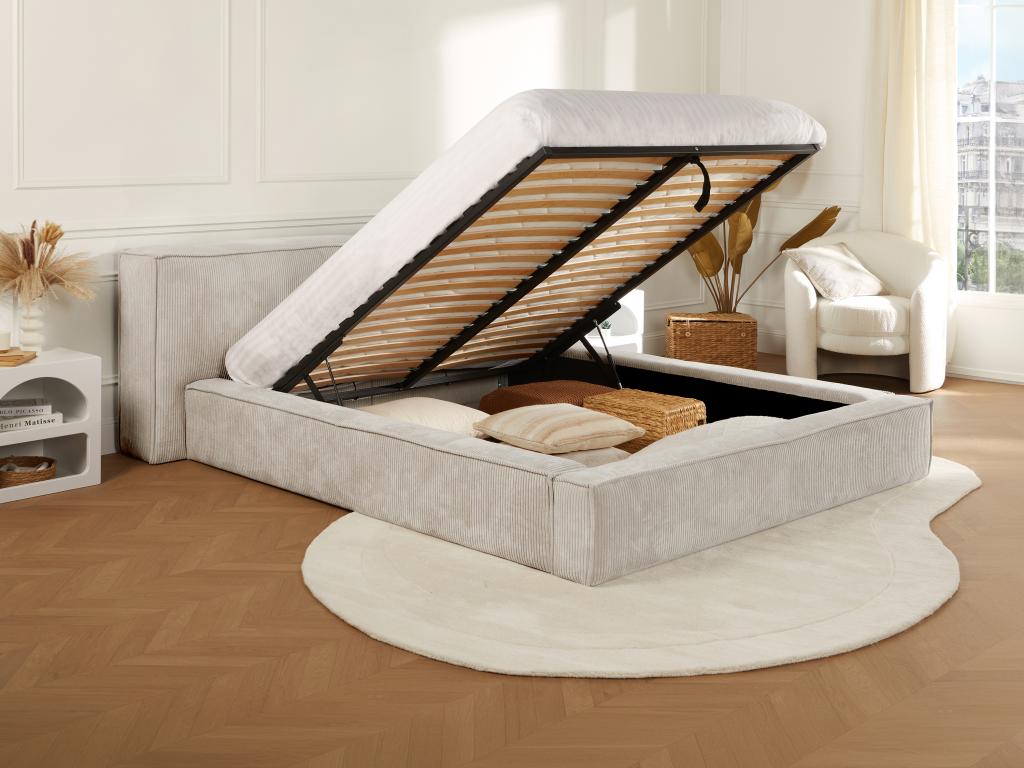 Lit Coffre 140x190 En Cuir Et Bois Avec Rangement Intégré - Noir