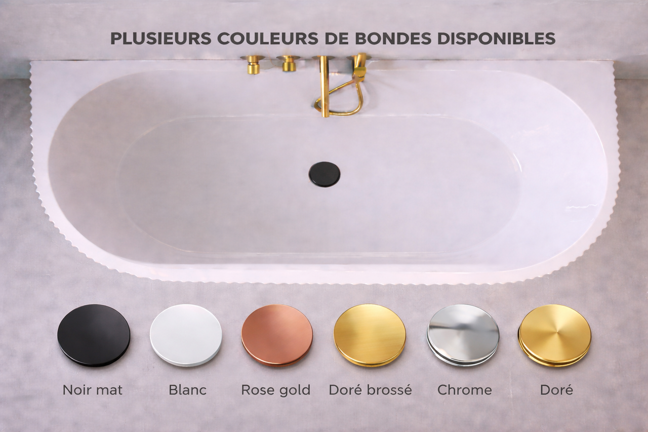 Baignoire îlot avec vidage – 160 x 75 cm – Blanc brillant rainuré – BELLA - 6