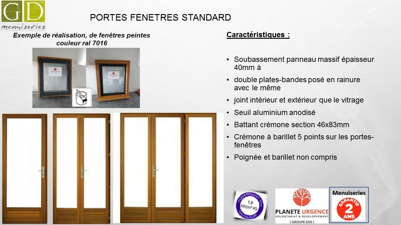 Porte Fenetre Bois 2 Vantaux H225 X L140 Cm Côte Tableau Gd Menuiseries - 6