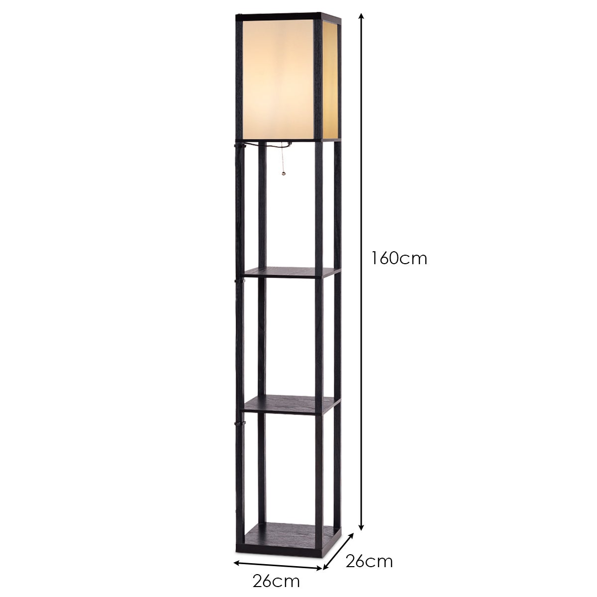 Lampa stojąca z 3 poziomami półek 220-240 V, 60 W Skandynawski design do sypialni i salonu, 26 x 26 x 160 cm, (żarówka nie wchodzi w skład zestawu) - 4