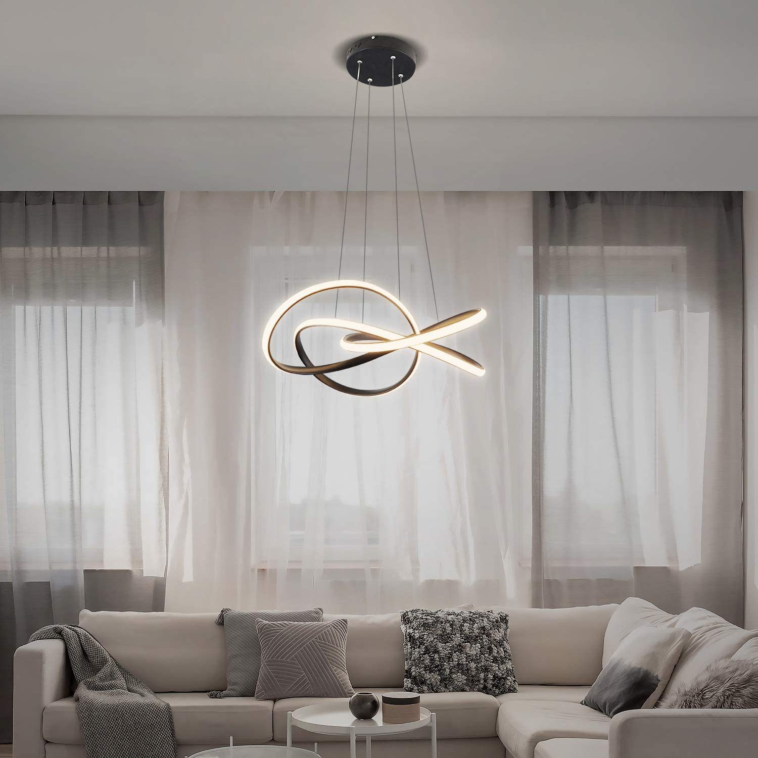 ZMH LED Suspension Lustre hauteur réglable 62W anneau pendentif télécommandé chambre à coucher - 3