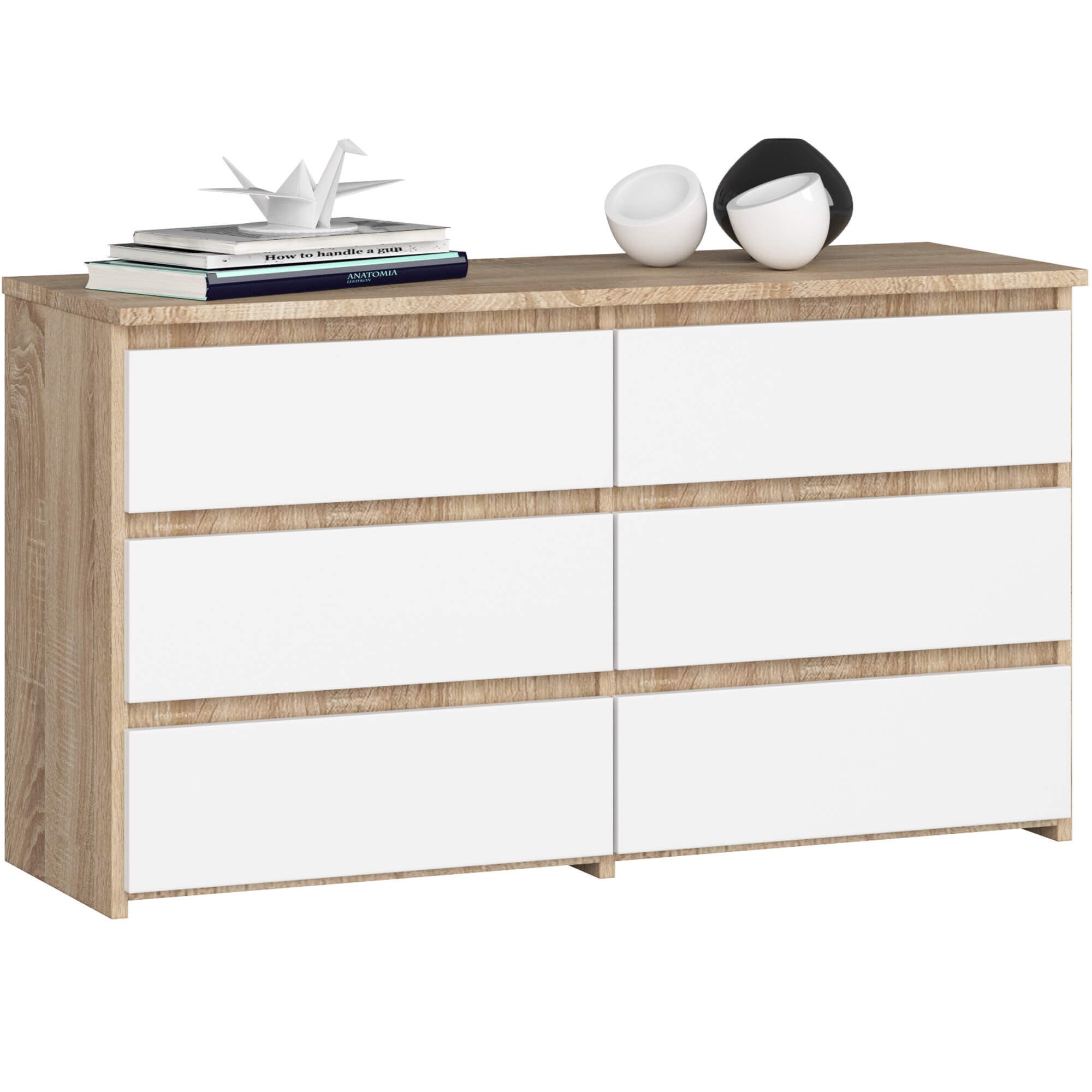 Komoda AKORD CL100 Dąb Sonoma 100 cm 6 szuflad kolor Biały mat 100x35x57 cm