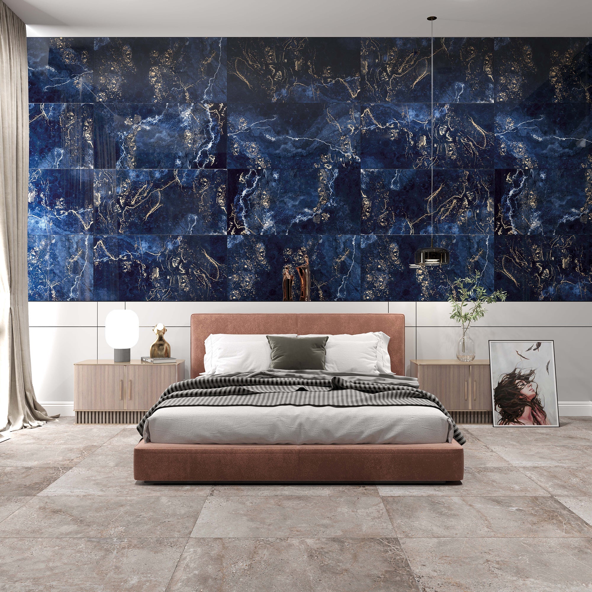 Carrelage sol / mur effet marbre bleu nuit FORTUNA l.60 x L.120 cm Brillant LIMCARO - 2