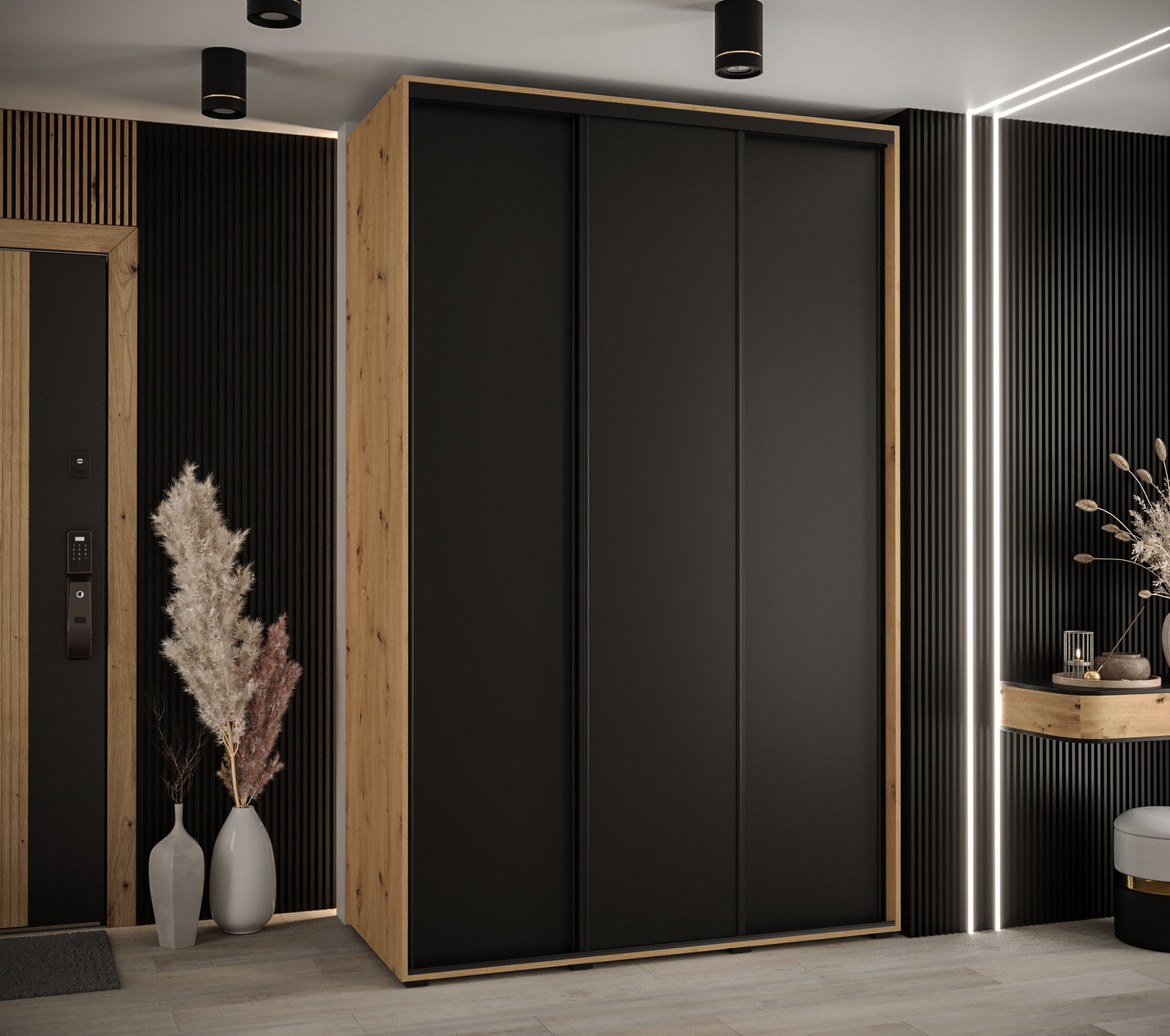 Szafa przesuwna wysoka Davos 1 150 x 60 x 235,2 cm artisan + czarny + u. czarny - Abiks Meble - 2