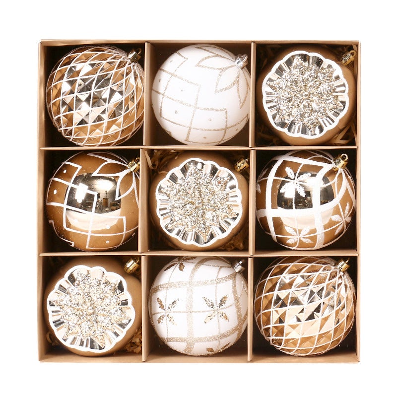 Lot De 9 Boules De Noël 8cm - 3 Designs Pailletés Dorés Pour Sapin Élégant