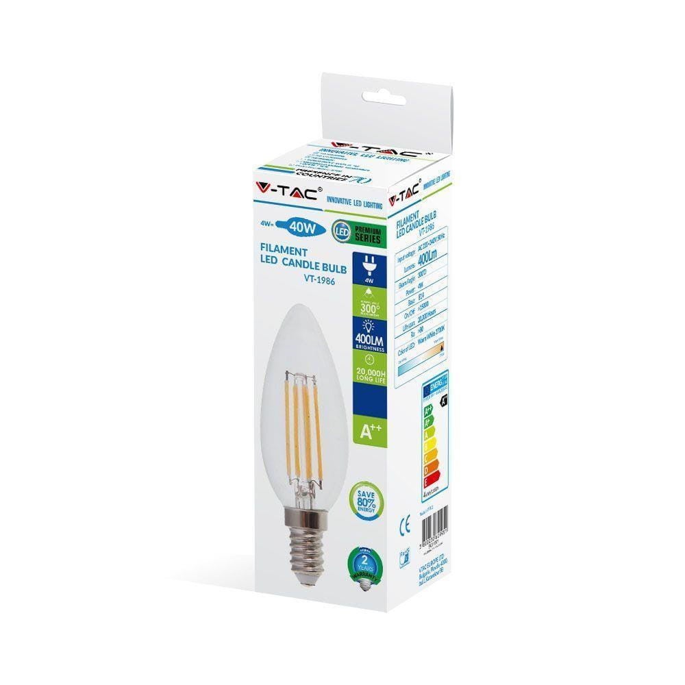 Lampadina a candela E14 a filamento LED da 4 W, brevettata, VT-1986 - 6000 K - 3