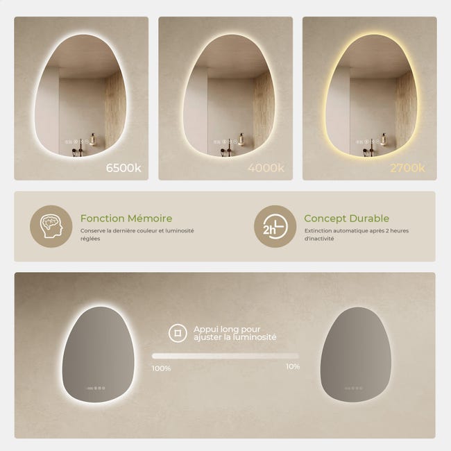 Aica Miroir lumineux de salle de bain Bluetooth Ovale 45x75cm Avec Horloge + 3 Couleurs + Dimmable + Anti-Buée, Noir Cadre Non-Métallique | Leroy Merlin Aica Miroir lumineux de salle de bain Bluetooth Ovale 45x75cm Avec Horloge + 3 Couleurs + Dimmable + Anti-Buée, Noir Cadre Non-Métallique | Leroy Merlin