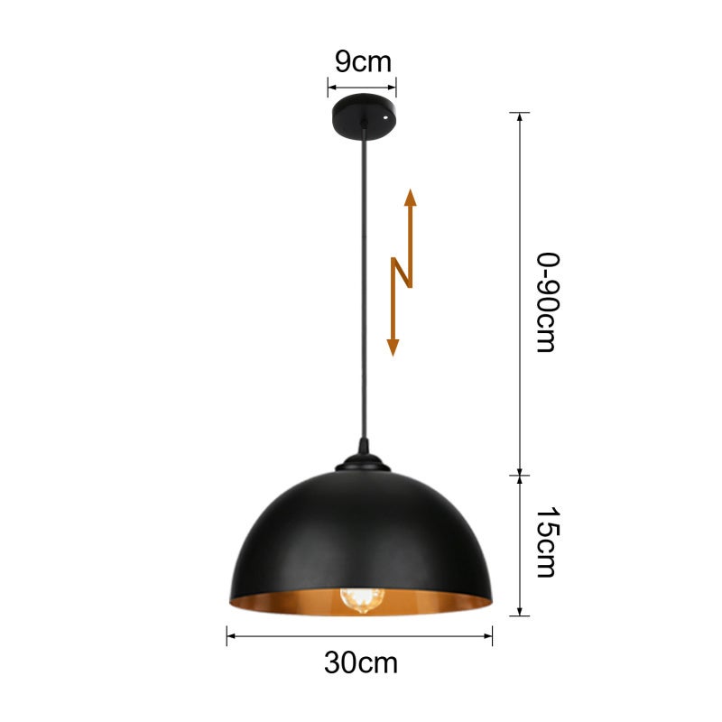 Lot de 2 Lustre Suspension abat-jour Industrielle Rétro Lustre Abat-Jour Noir Lampe de Plafond Luminaire pour Salon Cuisine E27 - 2