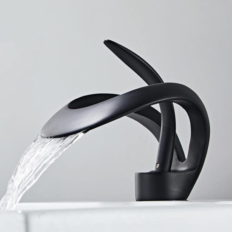 Bateria łazienkowa typu wodospad z regulowanym ceramicznym zaworem, jednouchwytowa bateria do ciepłej i zimnej wody, (czarna) miedź