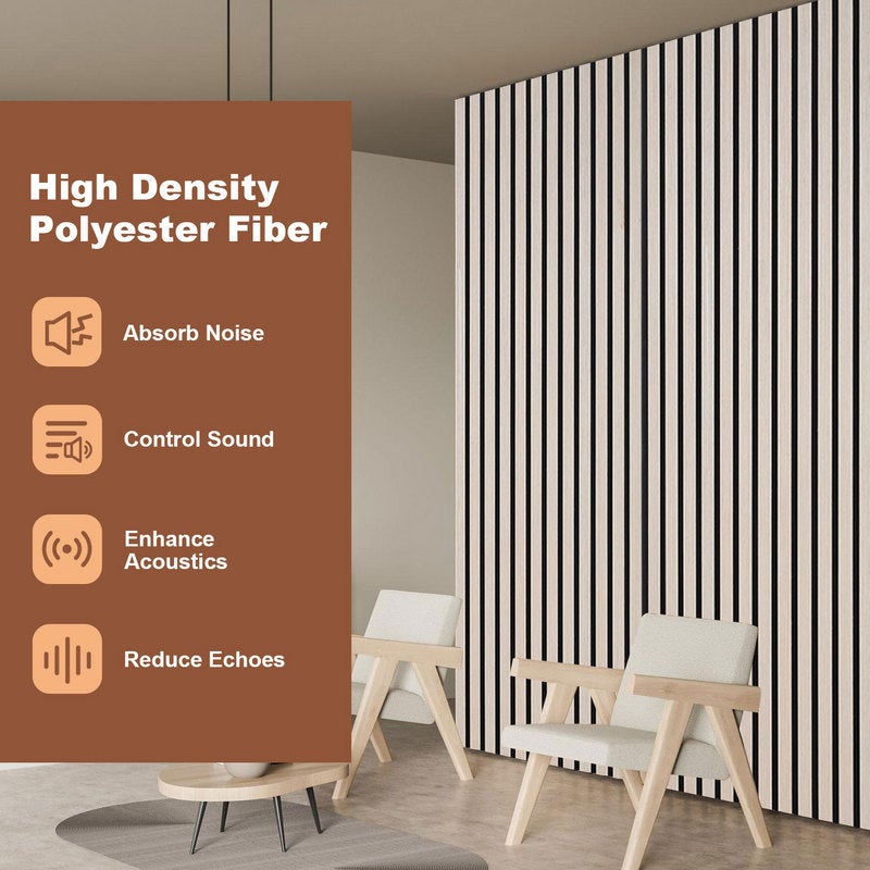 Panel de listones Revestimiento de pared natural Panel acústico de pared moderno de MDF en chapa de madera y fieltro 2x 120x60x2,1cm Roble - 4