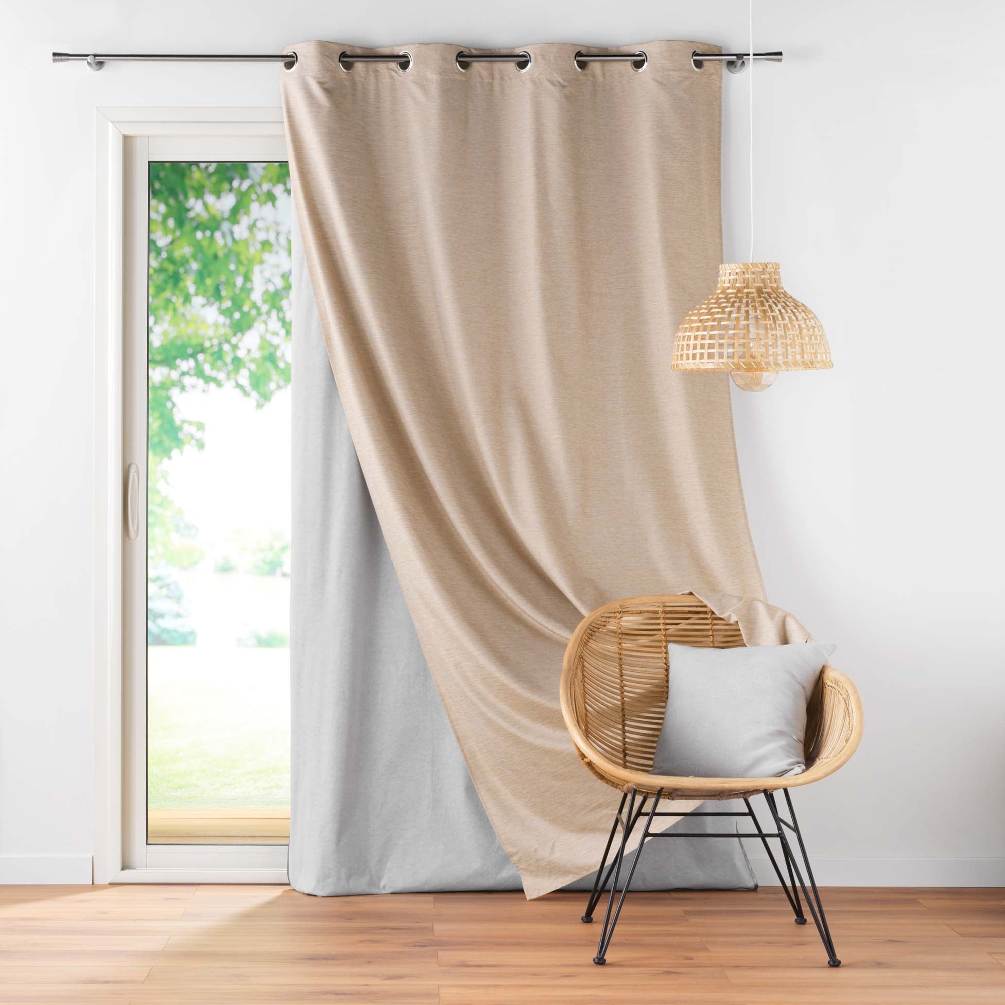 Lot De 2 Voilages Beige Melodieux à Oeillets 140x245 Cm - Rideaux Semi-Transparents