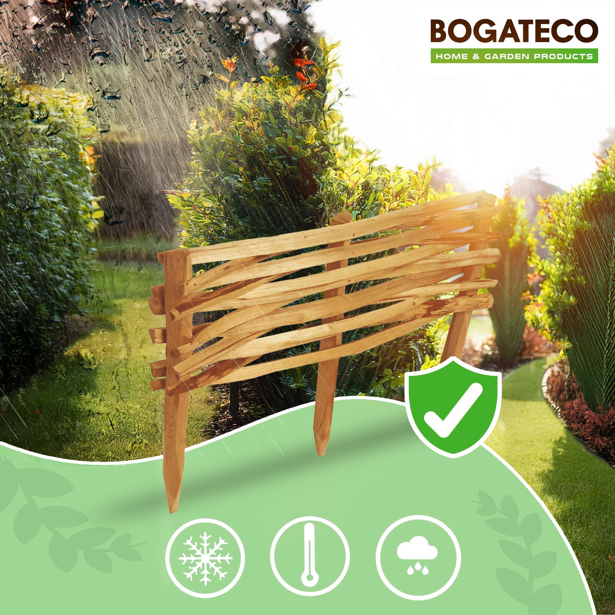 BOGATECO Lot de 3 Bordures de Jardin en Noisetier Brun - Longueur 60 cm - Hauteur 20 cm - Clôture à Planter Imprégnée - Support de Parterre - 4