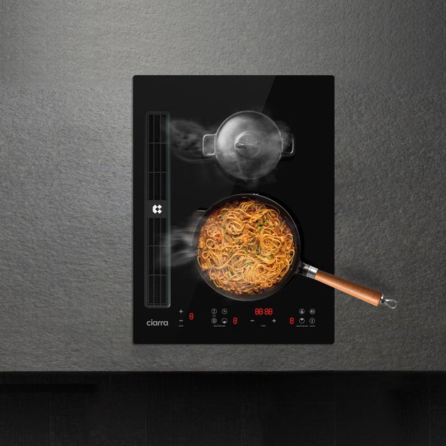 CIARRA Piano cottura a induzione aspirante 2 zone Booster e FlexZone 39cm Cappa integrata A+ 459 m³/h Sistema Plasma CDB392BFEH