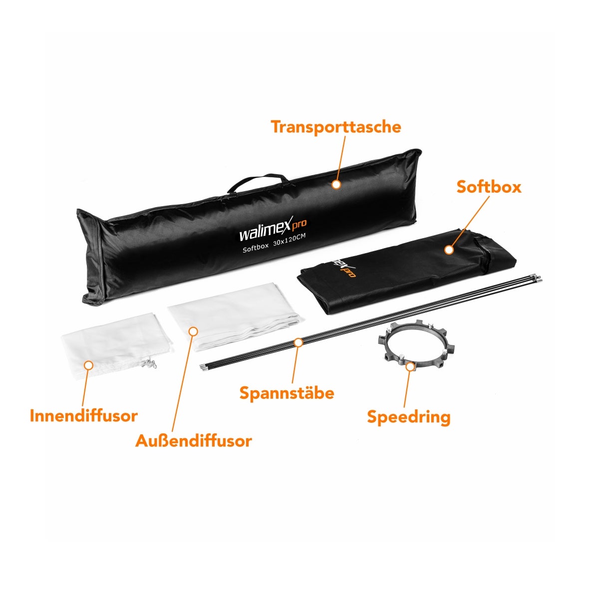 Walimex Pro Studio Line Striplight Softbox QA - 30x140cm Streiflicht Mit Grid