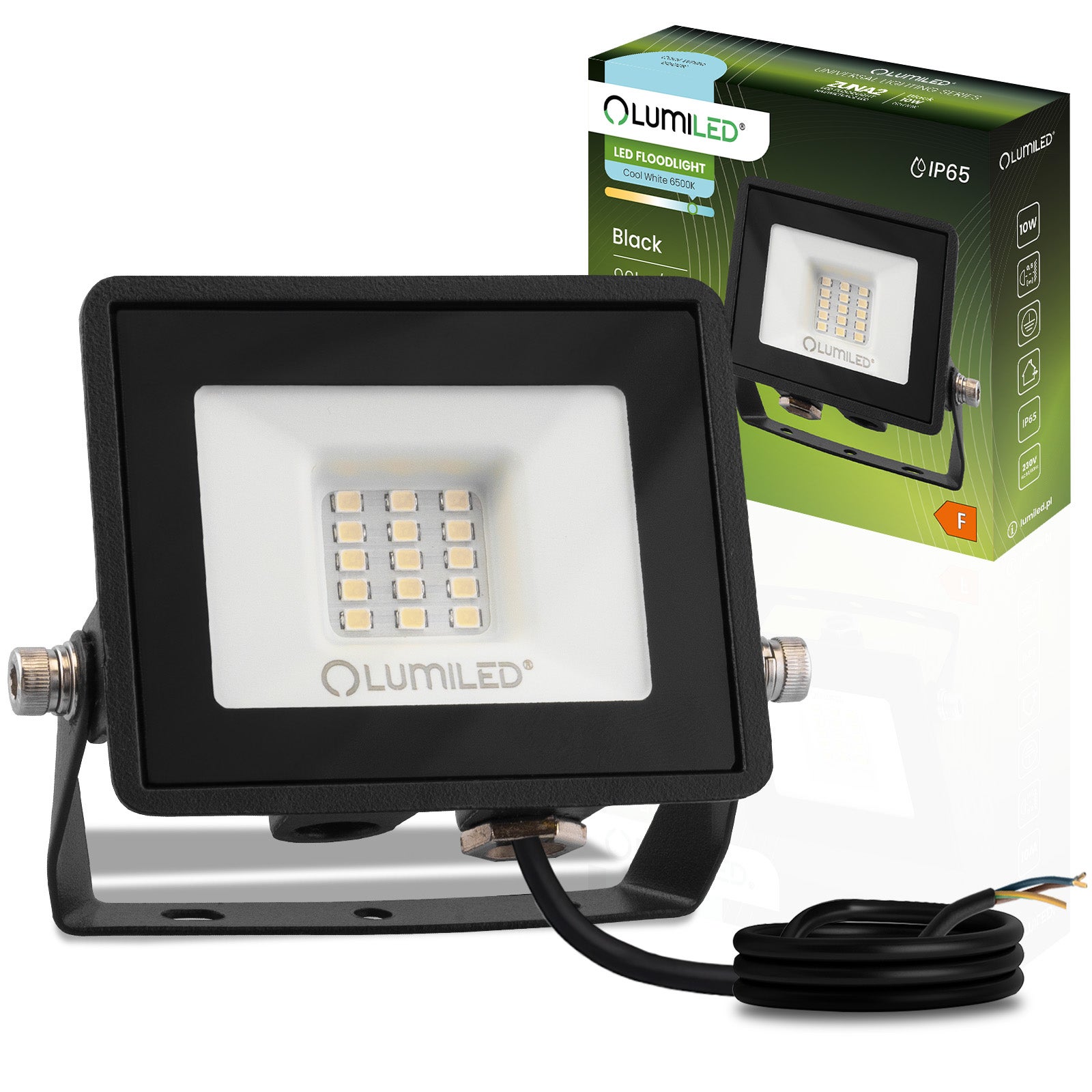 Naświetlacz LED Lumiled 10W 900lm 6500K Zimna biel IP65 Czarny 1 szt.