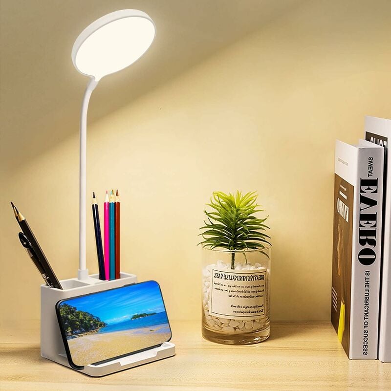 Lampki biurkowe do domowego biura, lampka biurkowa LED z uchwytem na długopis, uchwytem na telefon, lampki biurkowe ładowalne, mała lampka stołowa