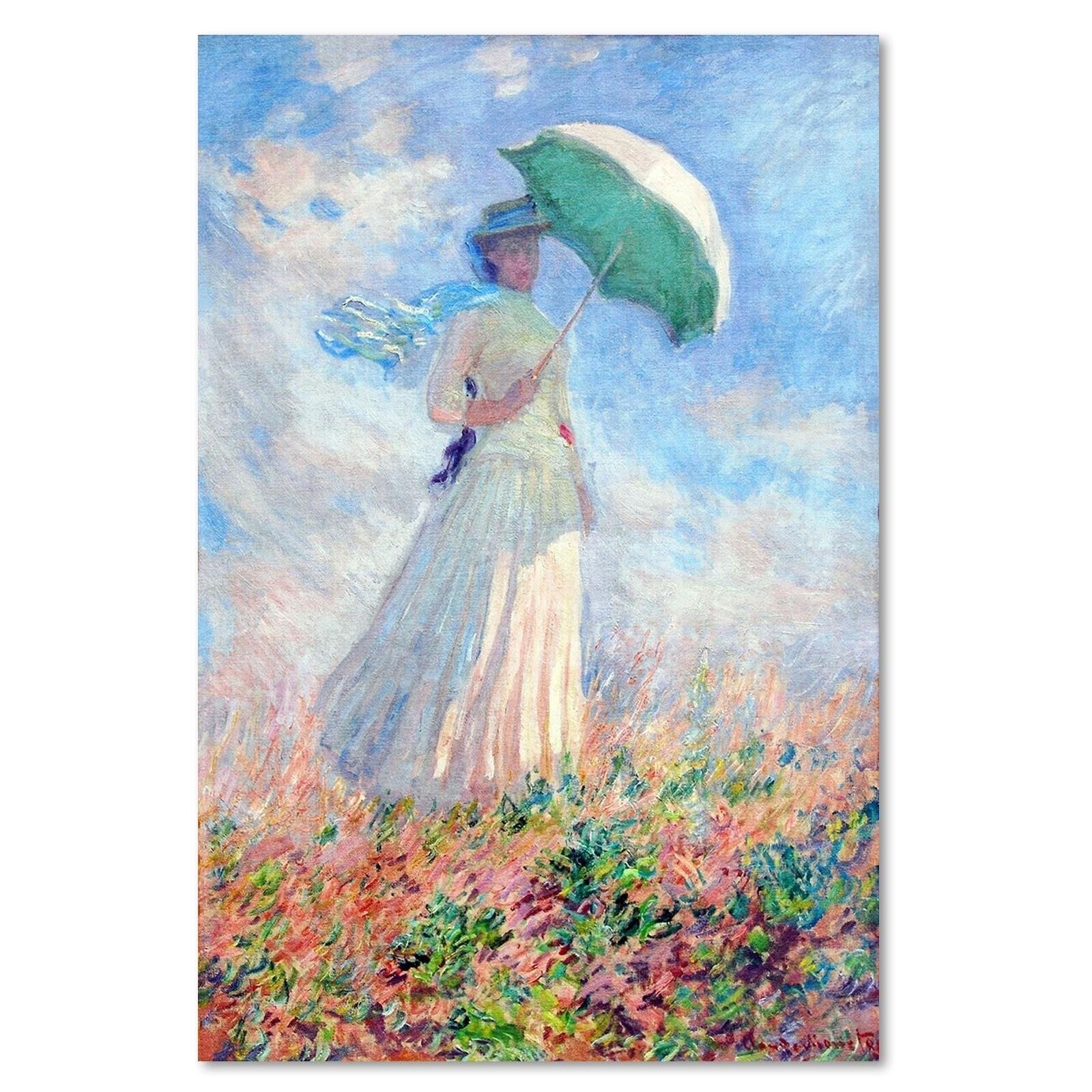 Obraz na płótnie, Kobieta z parasolem obrócona w prawo - C. Monet reprodukcja 40x60
