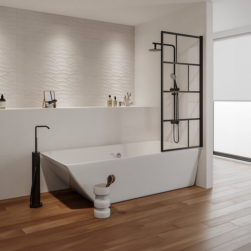 Parawan nawannowy obrotowy w stylu industrialnym - 70 x 140 cm - Czarny mat - Szkło - RIVANON