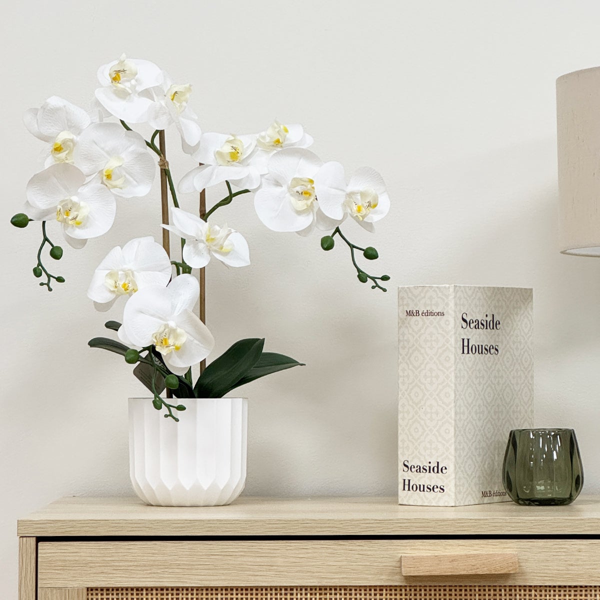 Orchidée artificielle toucher naturel blanc 52cm - 3