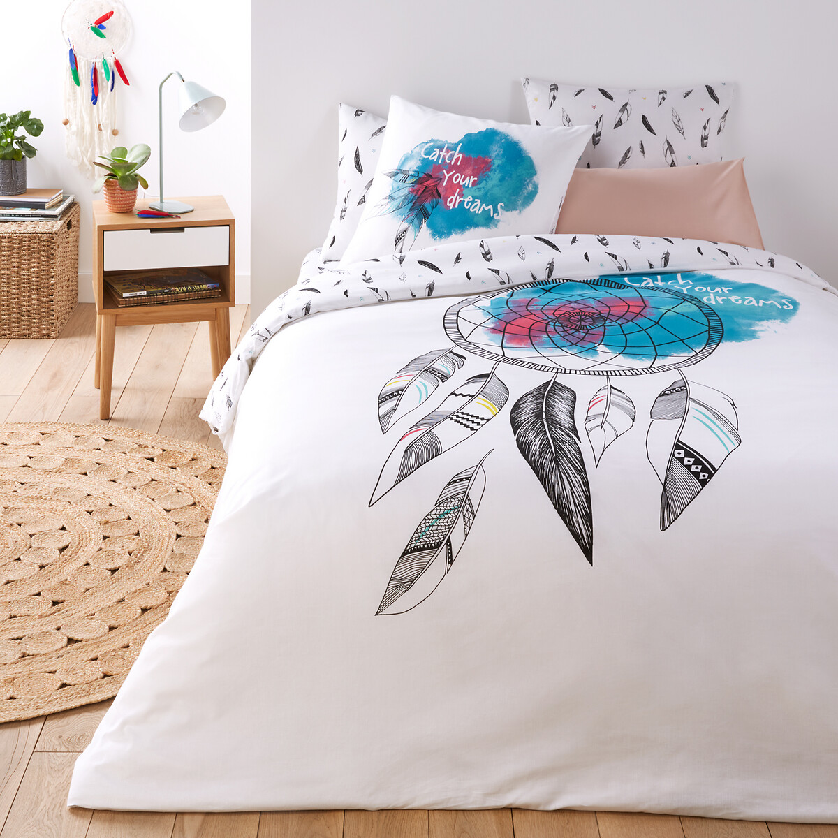 Housse de couette plume, Attrape-rêves - Blanc imprimé - 200 x 200 cm