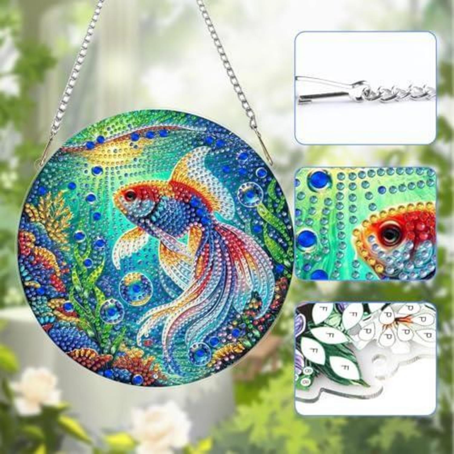 Kit Diamond Painting Fenêtre Poissons Colorés 5D Océan Brillant Recto ...