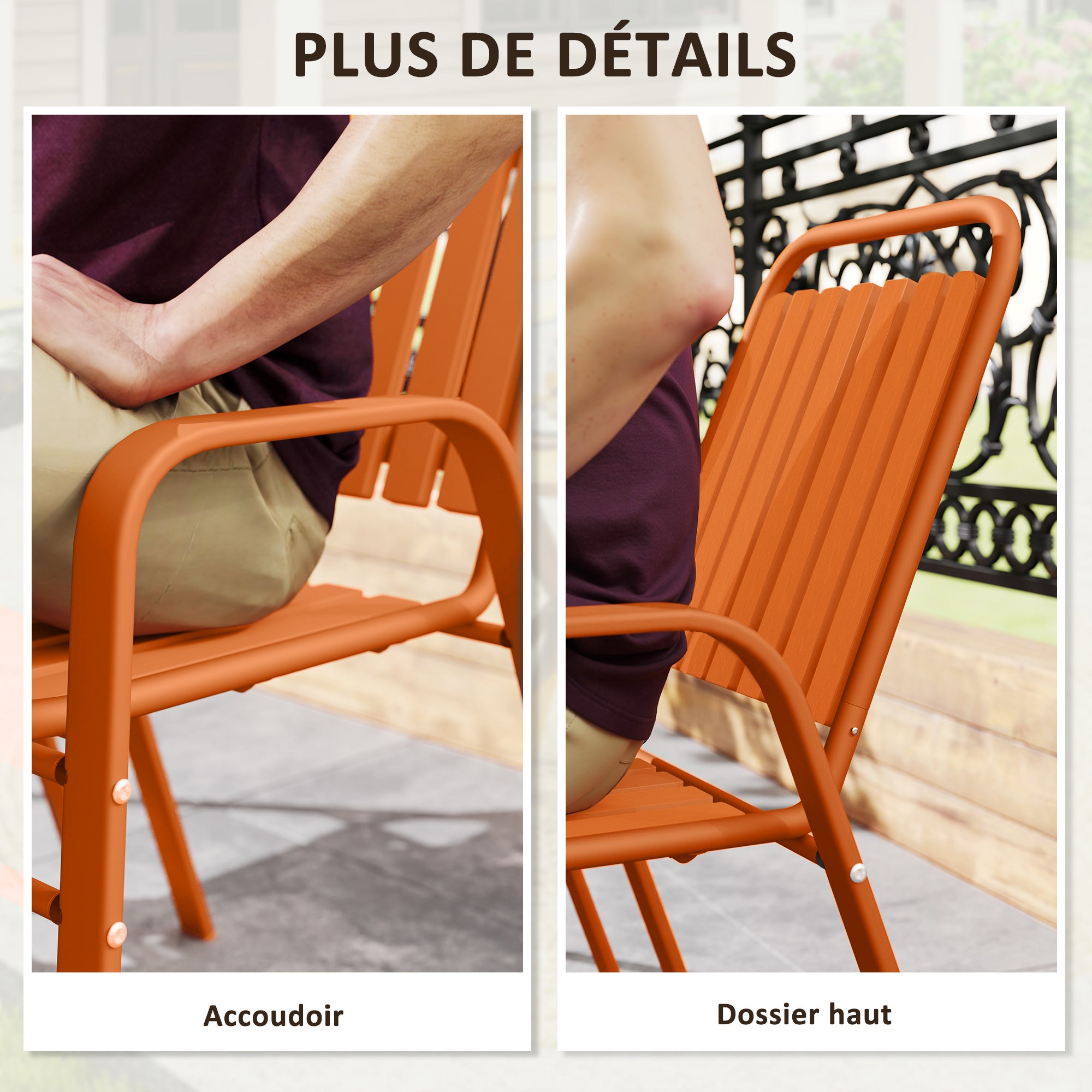 Lot de 4 chaises de jardin Acier Outsunny - 7