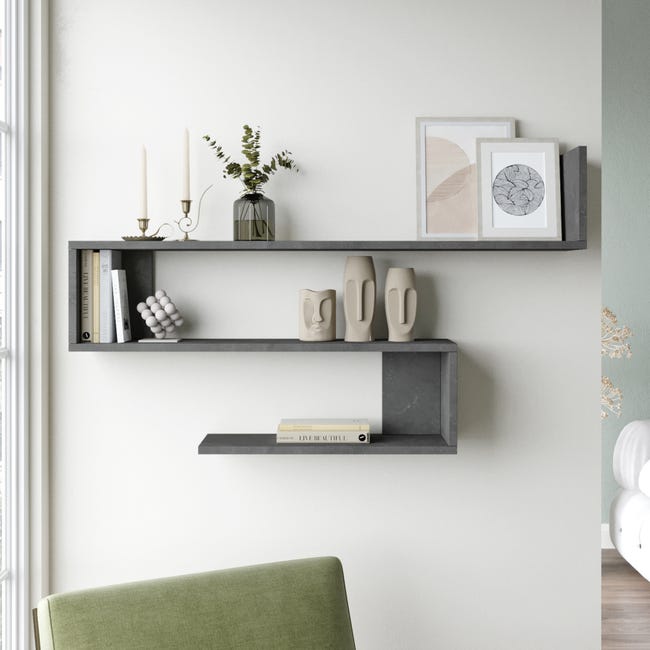 Mensole A Parete 3 Ripiani 60x20cm - In Legno E Ferro, Porta Libri, Decorazioni, Per Tutta La Casa - Foto 7