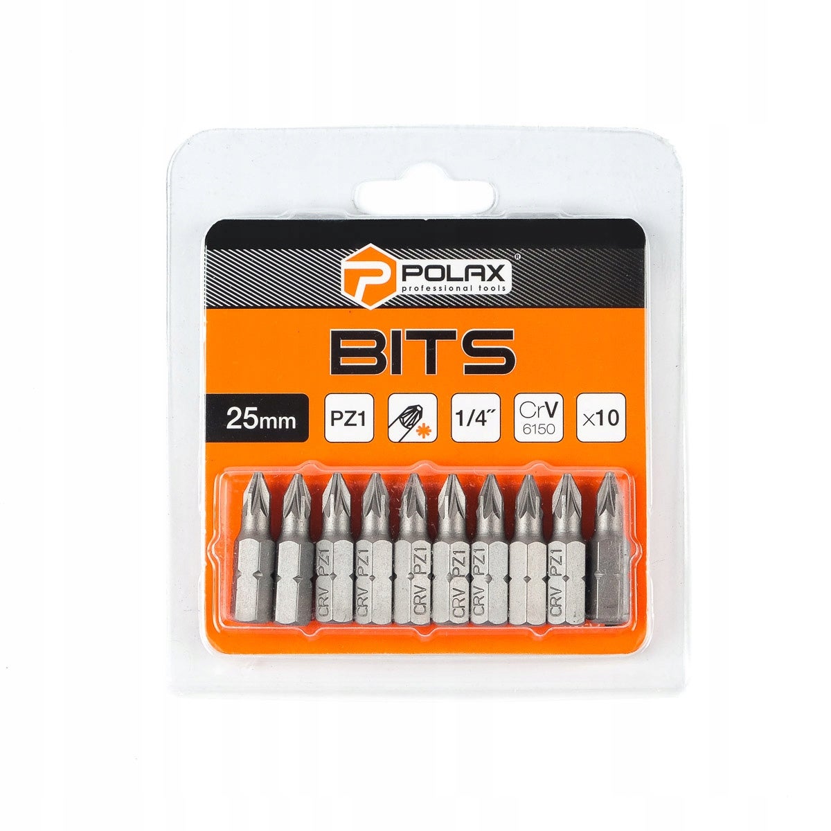 Zestaw bitów 25mm PZ1 1/4" 6150CRV (10 szt) Polax
