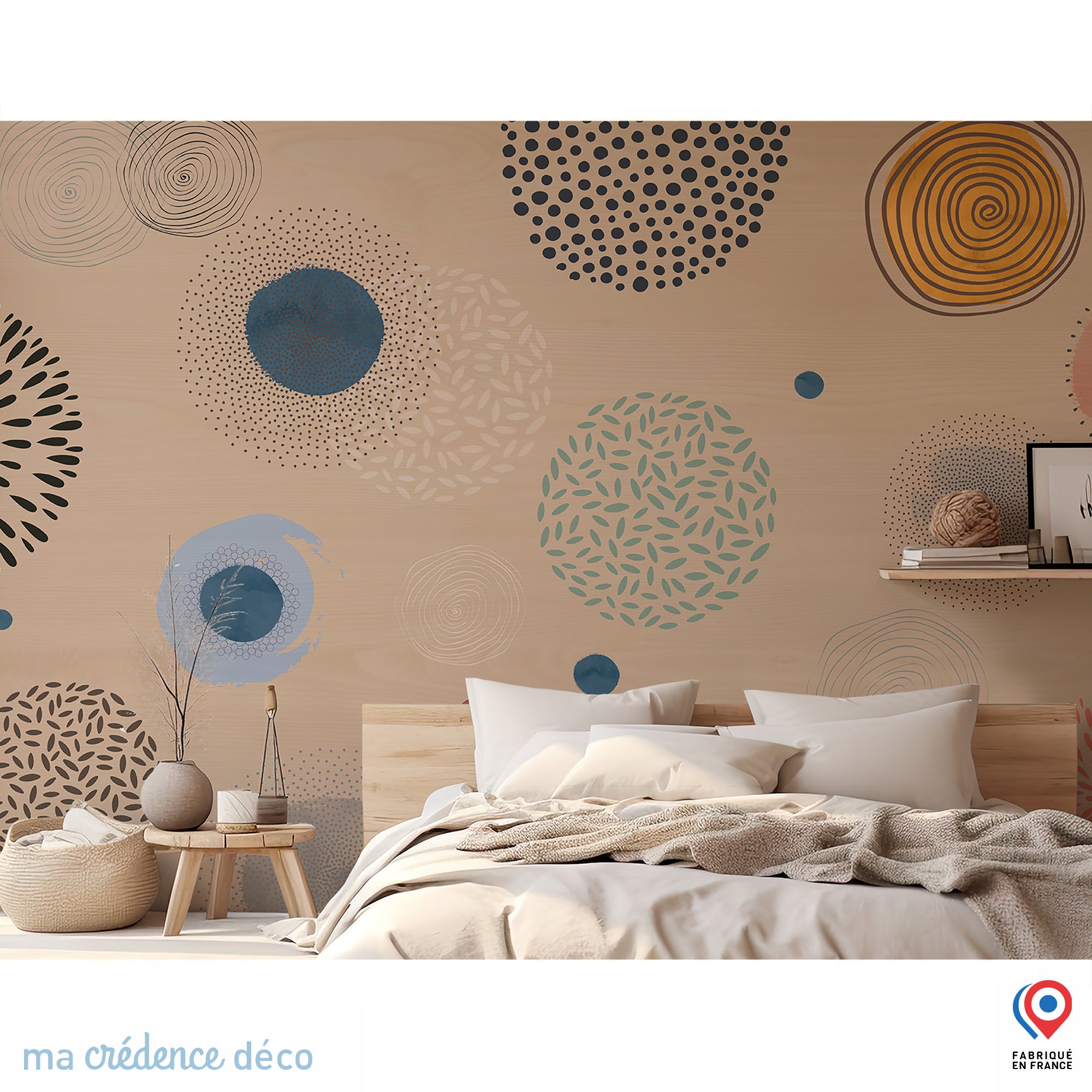 Papier peint Bois et cercles colorés - Intissé - 200 cm - 280 cm ...