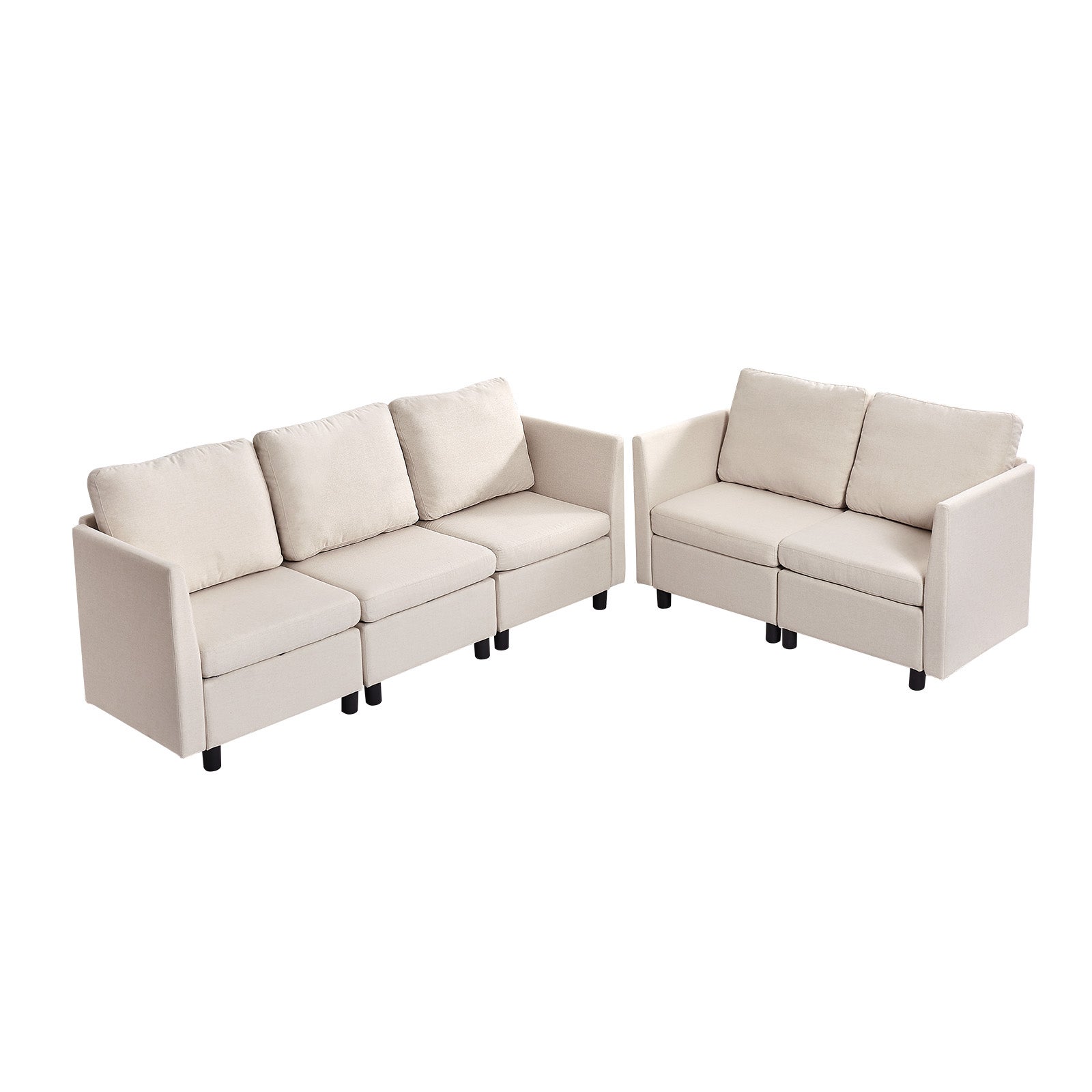 Modułowa sofa VEVOR z pojemnikiem na przechowywanie tkanina bawełniano lniana kremowa zestaw do salonu regulowany układ