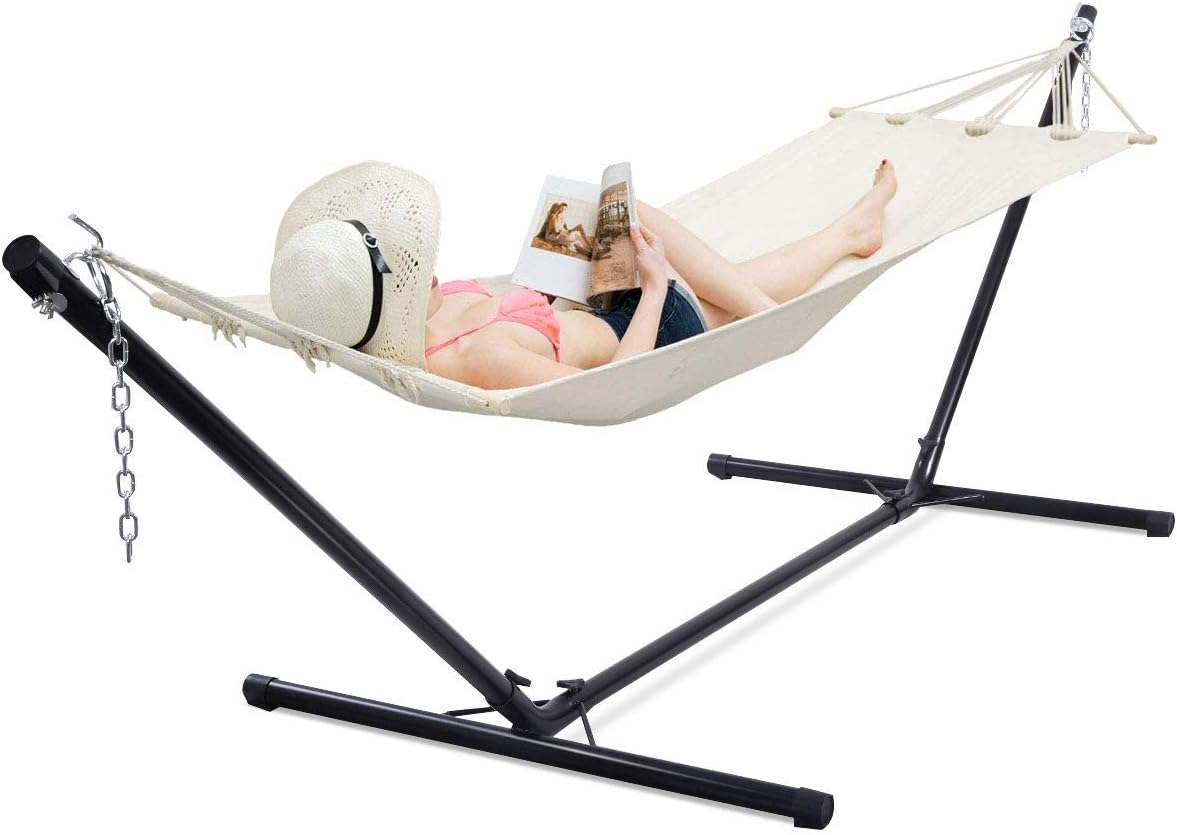 Support de Hamac en Métal 325 x 100 x 106 cm, Charge 150 KG, Structure de Hamac&nbsp;pour Accrocher Lit Balancelle et Chaises Suspendues, Noir - 3