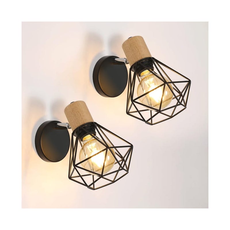 Kinkiet przemysłowy obrotowy 360°, metalowa klatka E47, dekoracyjne lampy w stylu vintage (opakowanie 2 szt.)