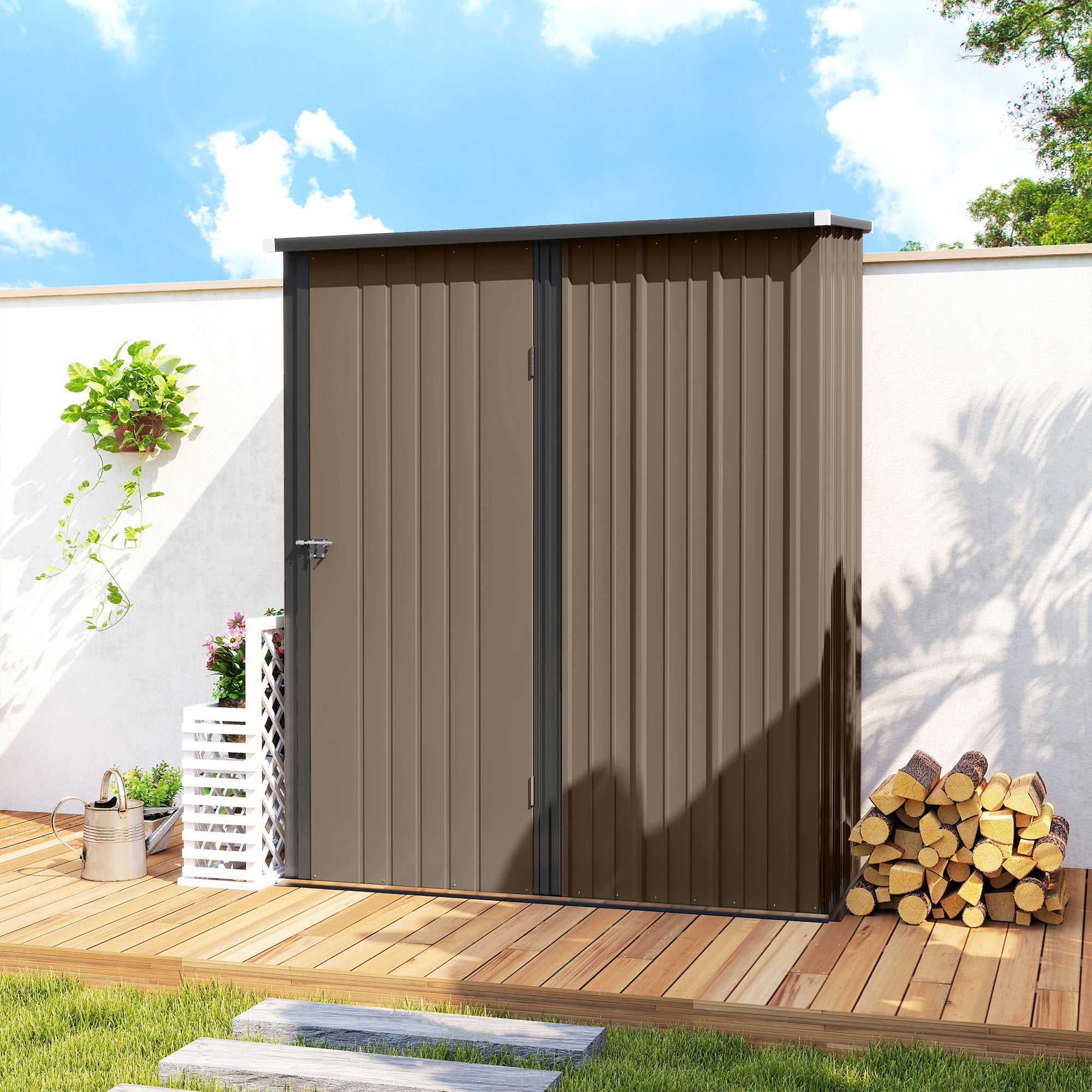 Caseta jardín 1,34 m² con cerradura Outsunny 161,5x94,5x196 cm marrón - 4
