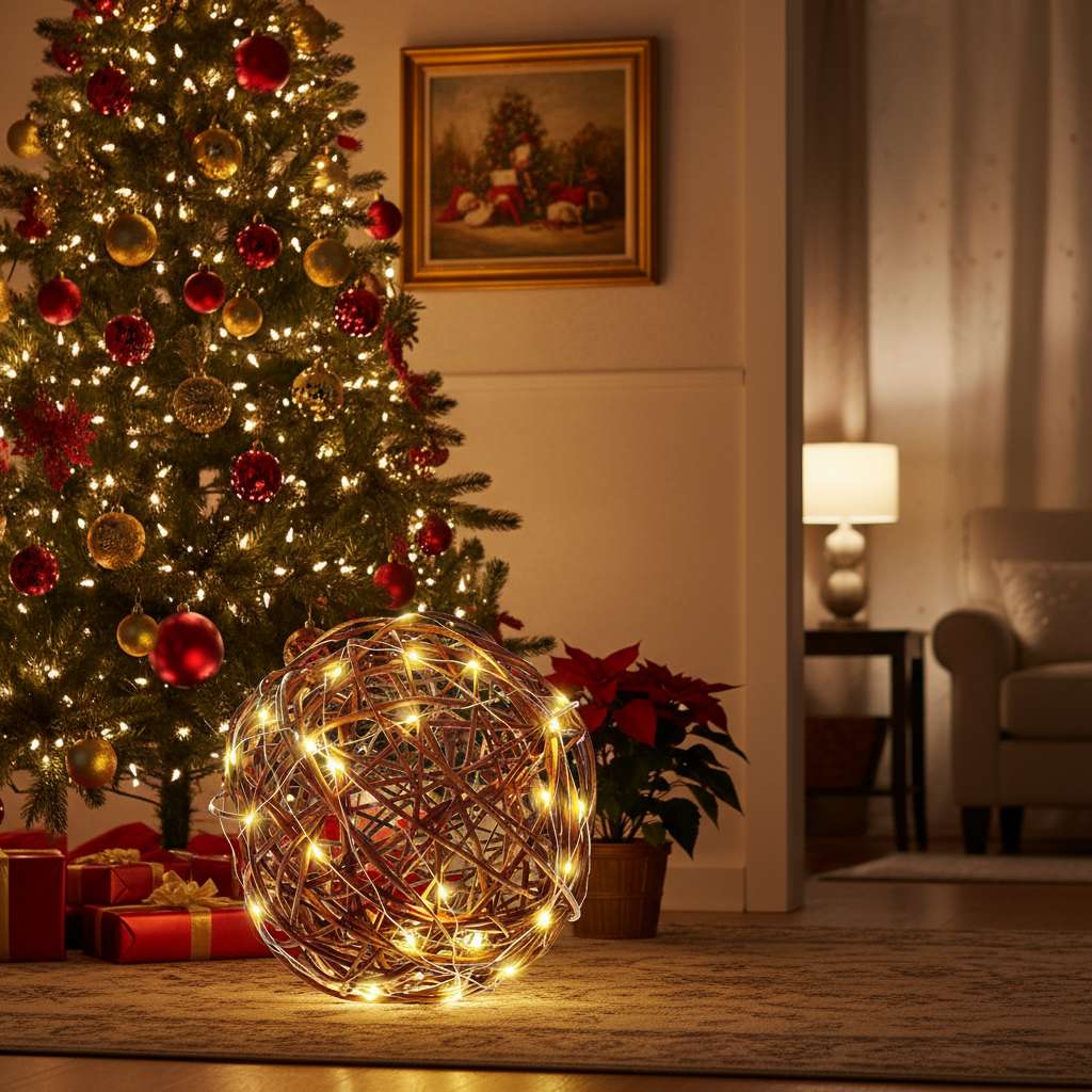 Sphère décorative BOGATECO 50 cm avec guirlande lumineuse LED - Sphère XXL en osier avec éclairage LED blanc chaud | pour jardin, balcon et terrasse - 8