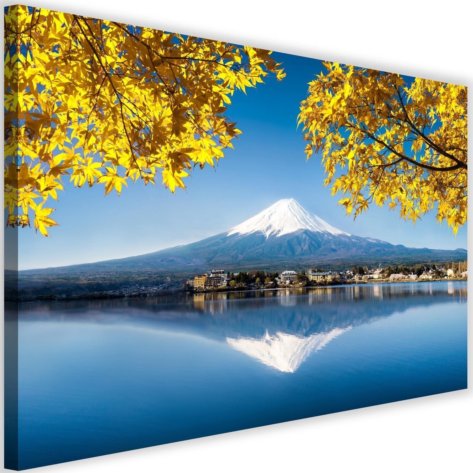 Obraz na płótnie, Góra Fuji jezioro i żółte liście 60x40
