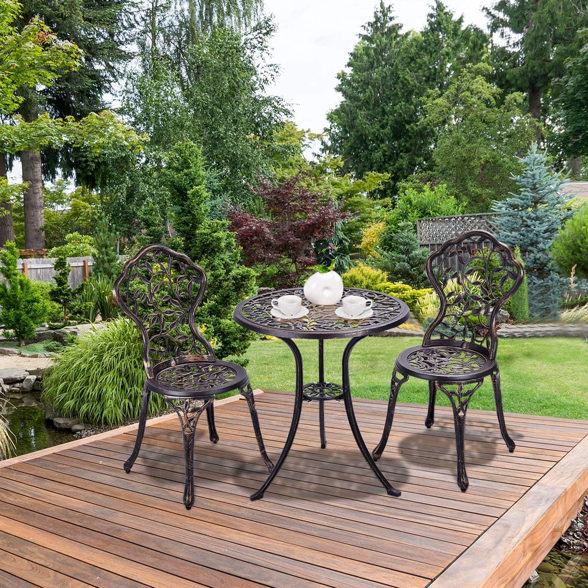 Ensemble de Bistrot pour Jardin de 3 Pièces en Fonte Aluminium avec 2 Chaises et 1 Table Ronde et Terasse, Ensemble Table et Chaise en Métal - 6