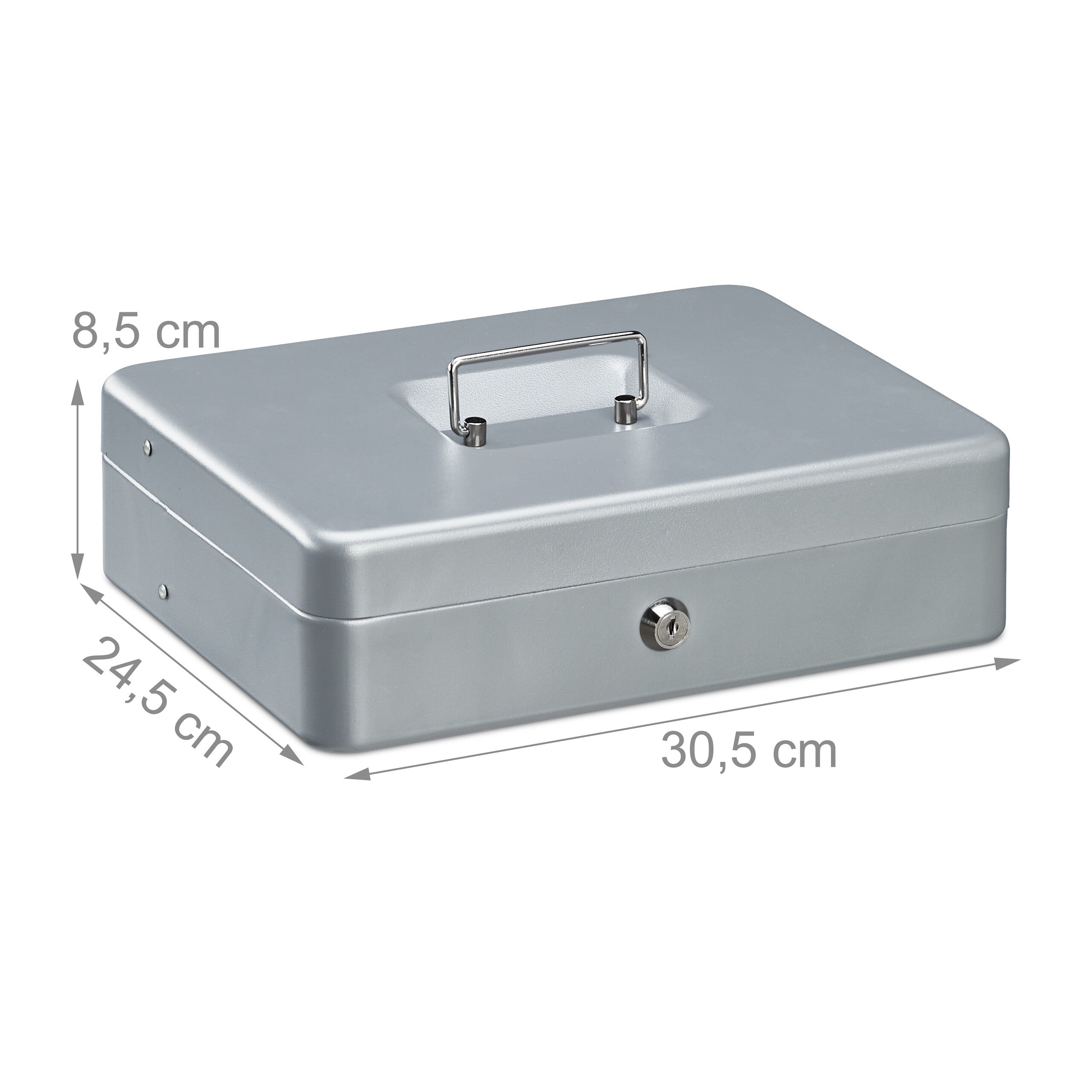 Relaxdays Caisse à monnaie, verrouillable, compartiments pour pièces et billets, fer, HLP 8,5 x 30,5 x 24,5 cm, argent - 4