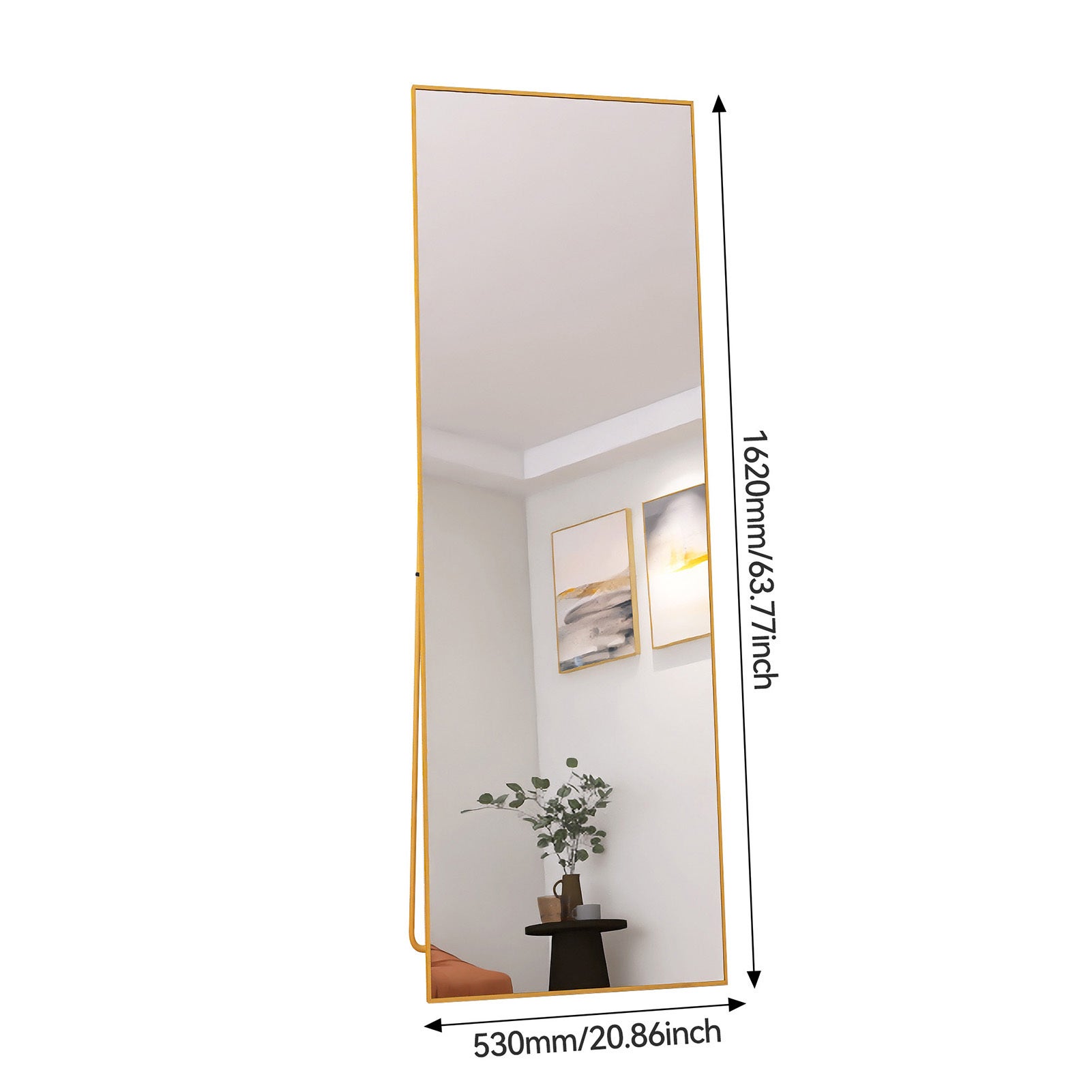 Espejo de pie rectangular - 162 x 53 cm - Marco de metal - Espejo HD grande - Dorado - 4