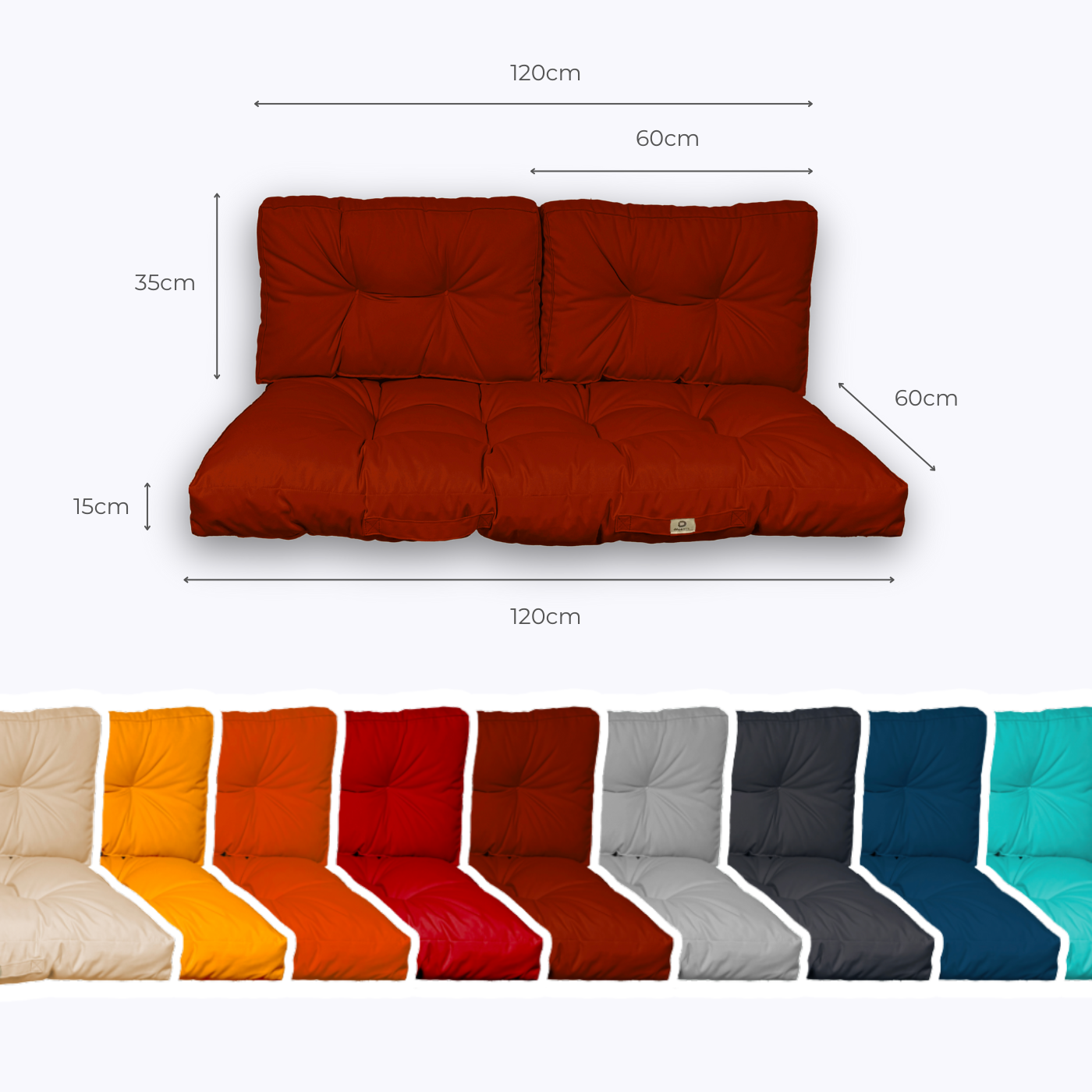 Coussins pour salon de jardin capitonné 120x60cm Terracotta - 5