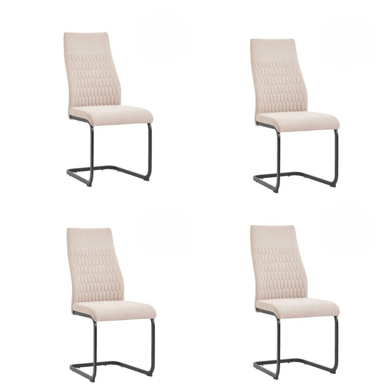 Pakiet 4 drewnianych krzeseł z piankowym wypełnieniem, tapicerowanych beżową tkaniną, czarne metalowe nogi, wymiary 44x60x99 cm