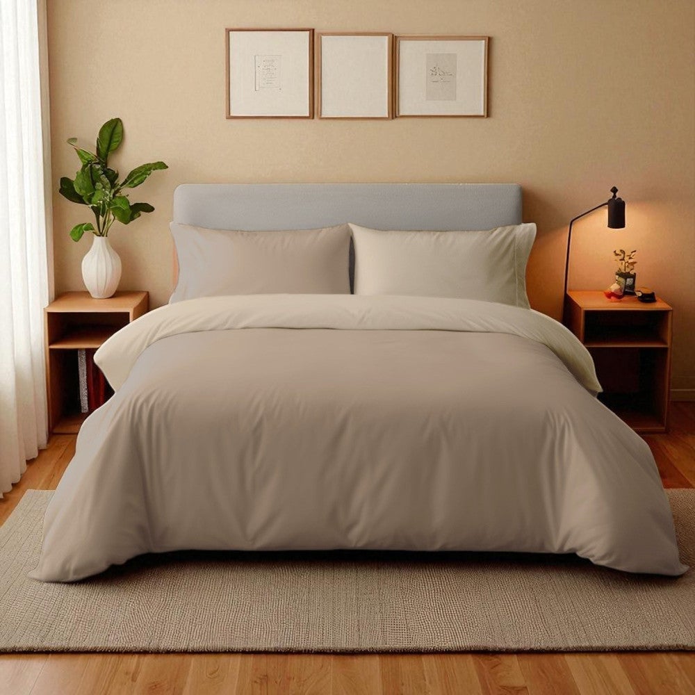 Copripiumino Duotto 4 Stagioni - Double Face Nocciola e Tortora, Microfibra Traspirante, Certificato Oeko-Tex, Made in Italy Cm. 250x200 - 2