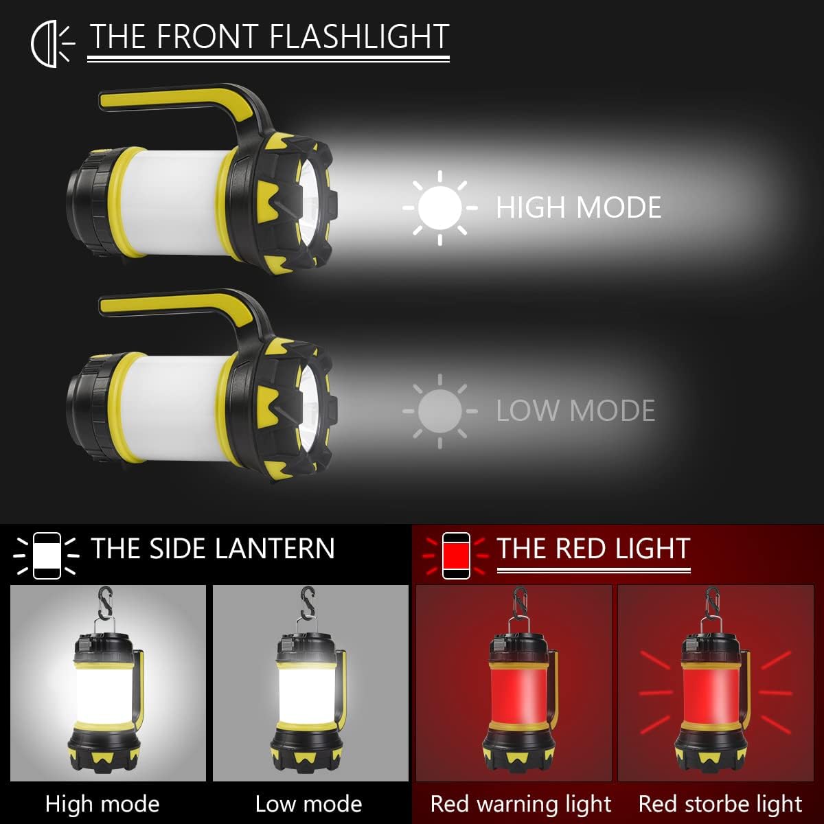 10pcs!! Lanterne Camping Rechargeable, LED Camping Lantern Puissante 3000Lm Lampe Torche 360° Eclairage 6 Modes lampe Camping - 2