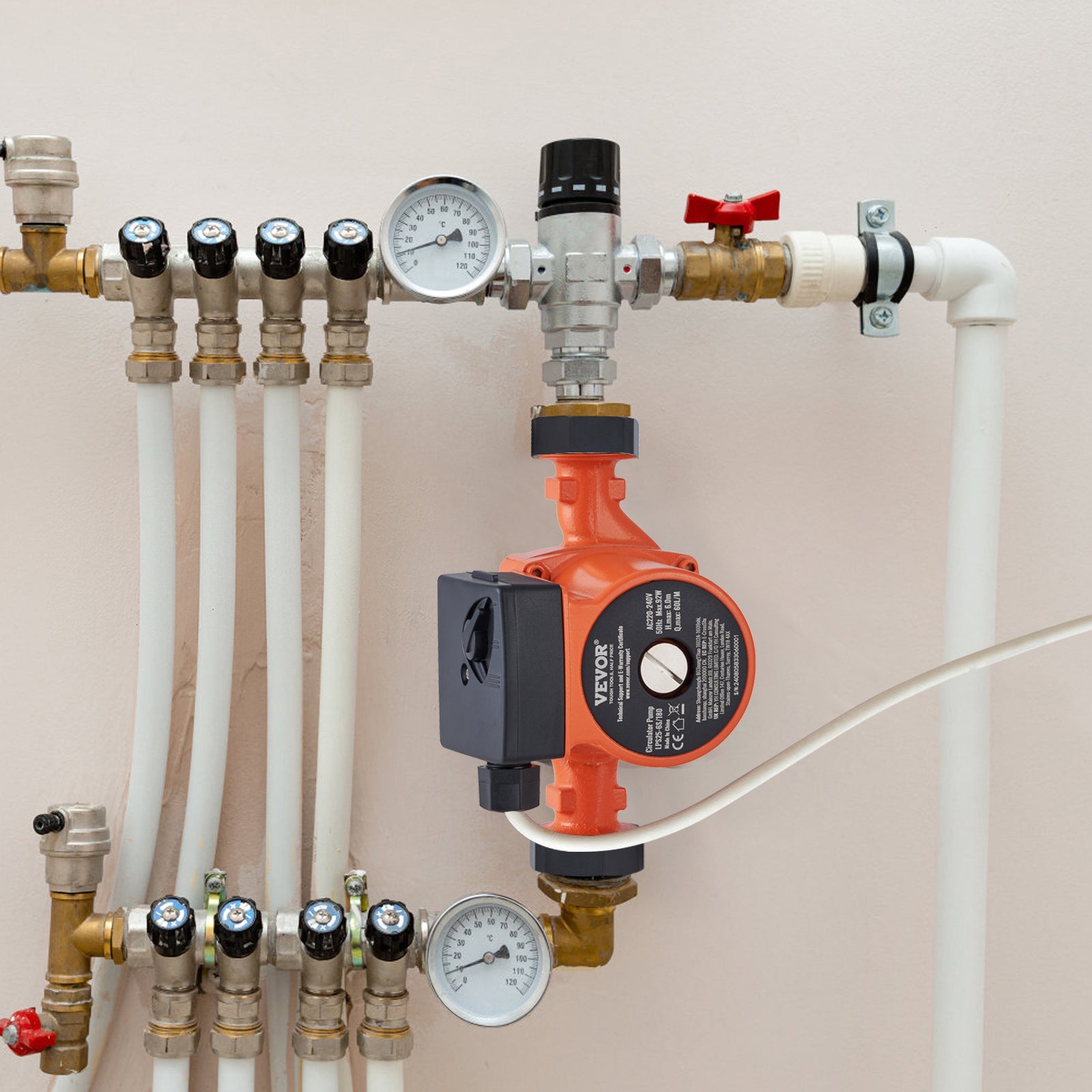 Pompe de circulation d'eau chaude, LPS25-6S-180, 60 L/min, 3 vitesses, 220V 92W, hauteur de refoulement maximale 6 m pour systèmes d'eau chaude VEVOR - 8