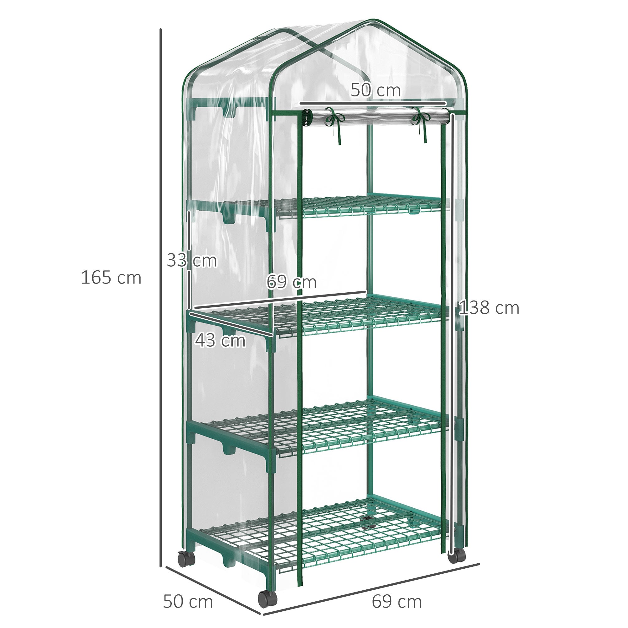 Serre en aluminium transparent, mini-serre, châssis froid, 4 étagères, 69 x 50 x 165 cm - 4