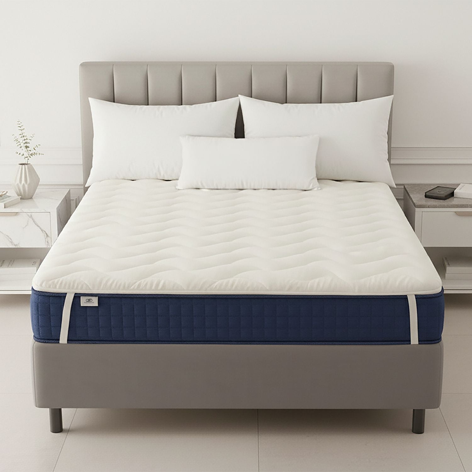 Cubre Colchon Topper Memory Muy Suave Con Tejido Antiácaros, Liso, Hipoalergénico, H7 Topper Viscoelástico 150x190