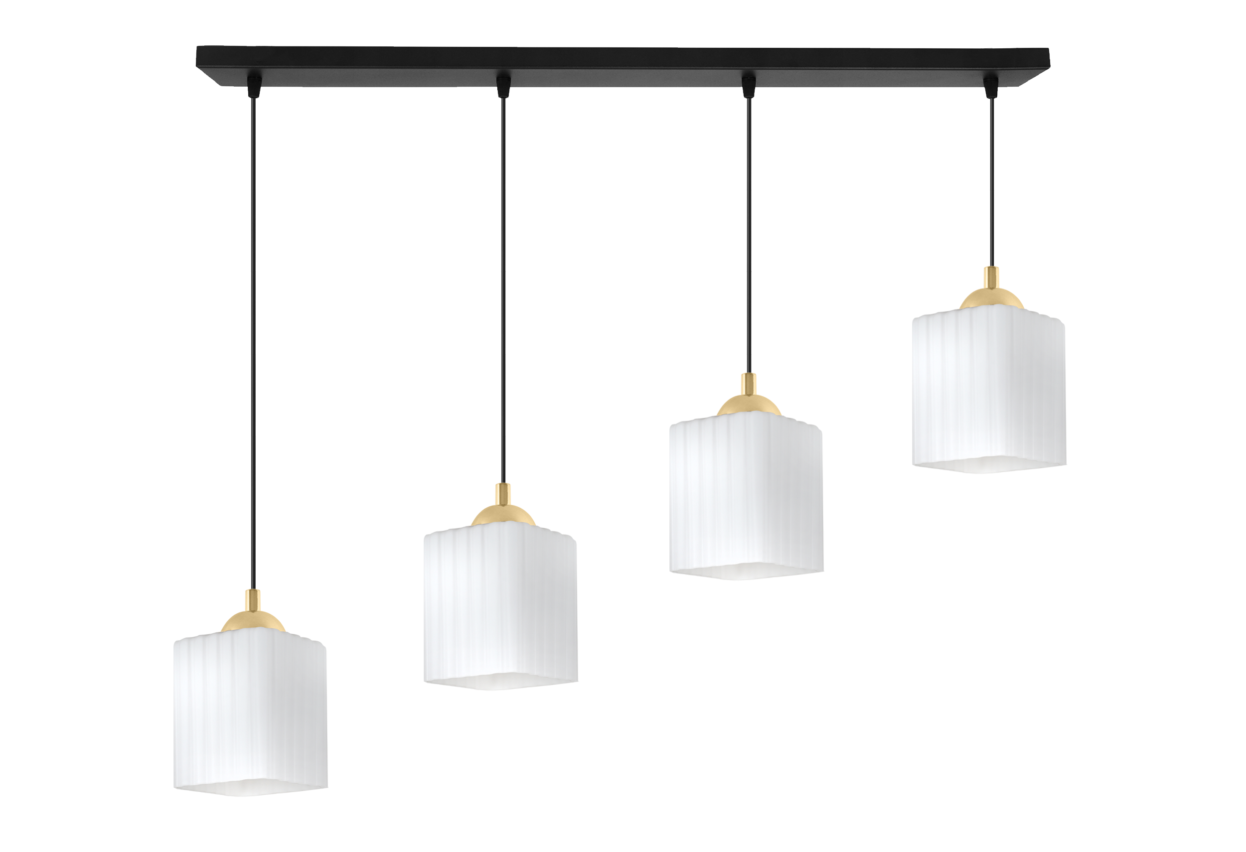 Lampa sufitowa wisząca pozioma Riffle loft 4xE27 klosz sześcian biały/złoty Light Home LH
