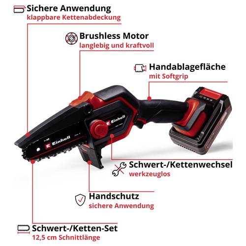 Einhell Mini Tronçonneuse sans fil GE-PS 18/15 Li BL Kit (18V, avec E ...