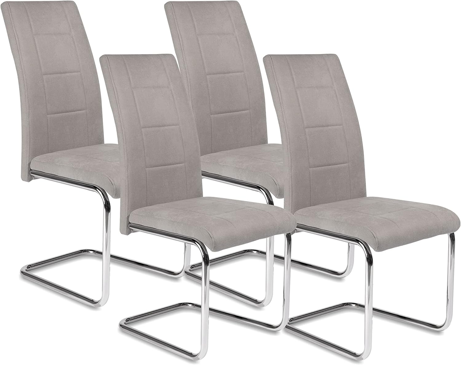 Set 4 Sedie Soggiorno/Sala Pranzo - Tessuto Marengo, Gambe Cromate | Modello Skadi | Altezza 99 Cm | Imbottite E Comode