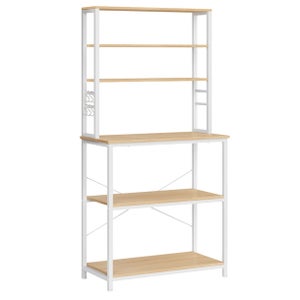 Ripiano espandibile a 2 livelli, struttura regolabile e salvaspazio mobile, microonde cucina, scaffale verticale con 4 ganci S, nero