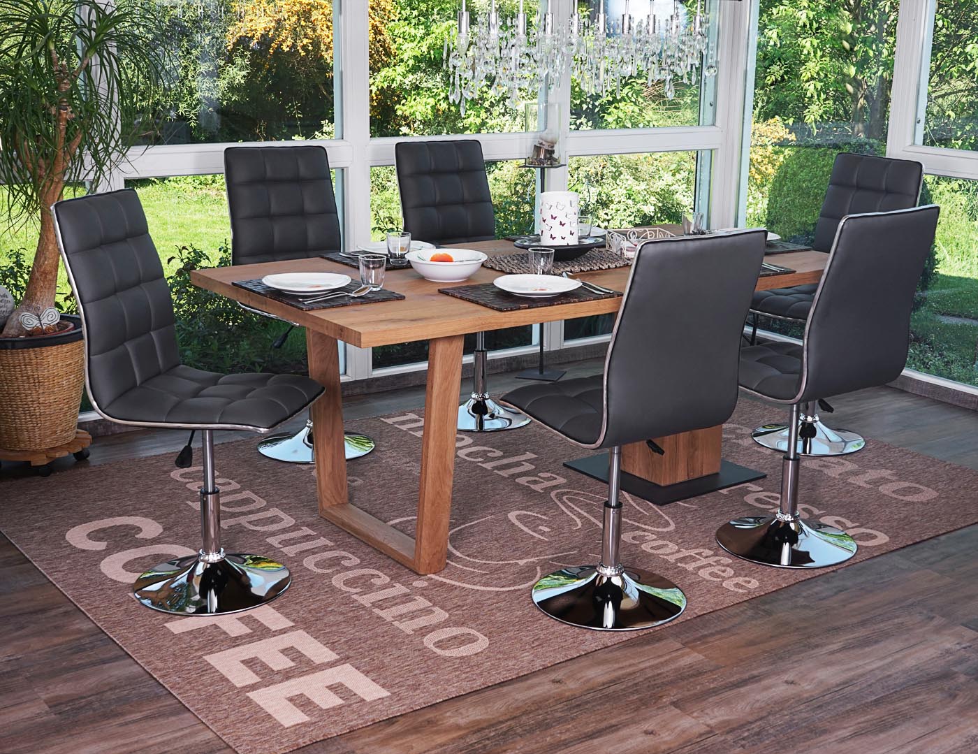 Juego de 6 sillas de comedor HWC-C41, silla de cocina, giratoria regulable en altura, polipiel certificada MVG ~ gris - 2